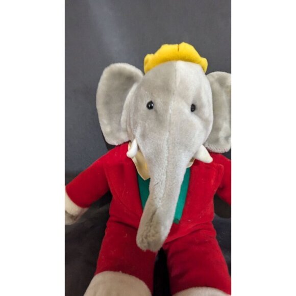 Vintage Elephant Stuffed Animal Plush Toy 12" Red Suit Yellow Crown - Picture 2 of 9